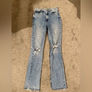Zara Light Blue Distressed Flare Jeans